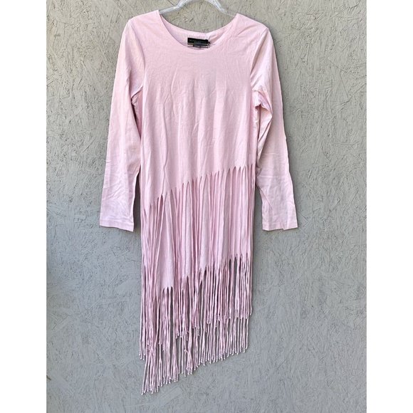 NWT $344 No Pise La Grama Veta Asymmetrical Beaded Fringe Tee Dress Sz 12 - Picture 3 of 9